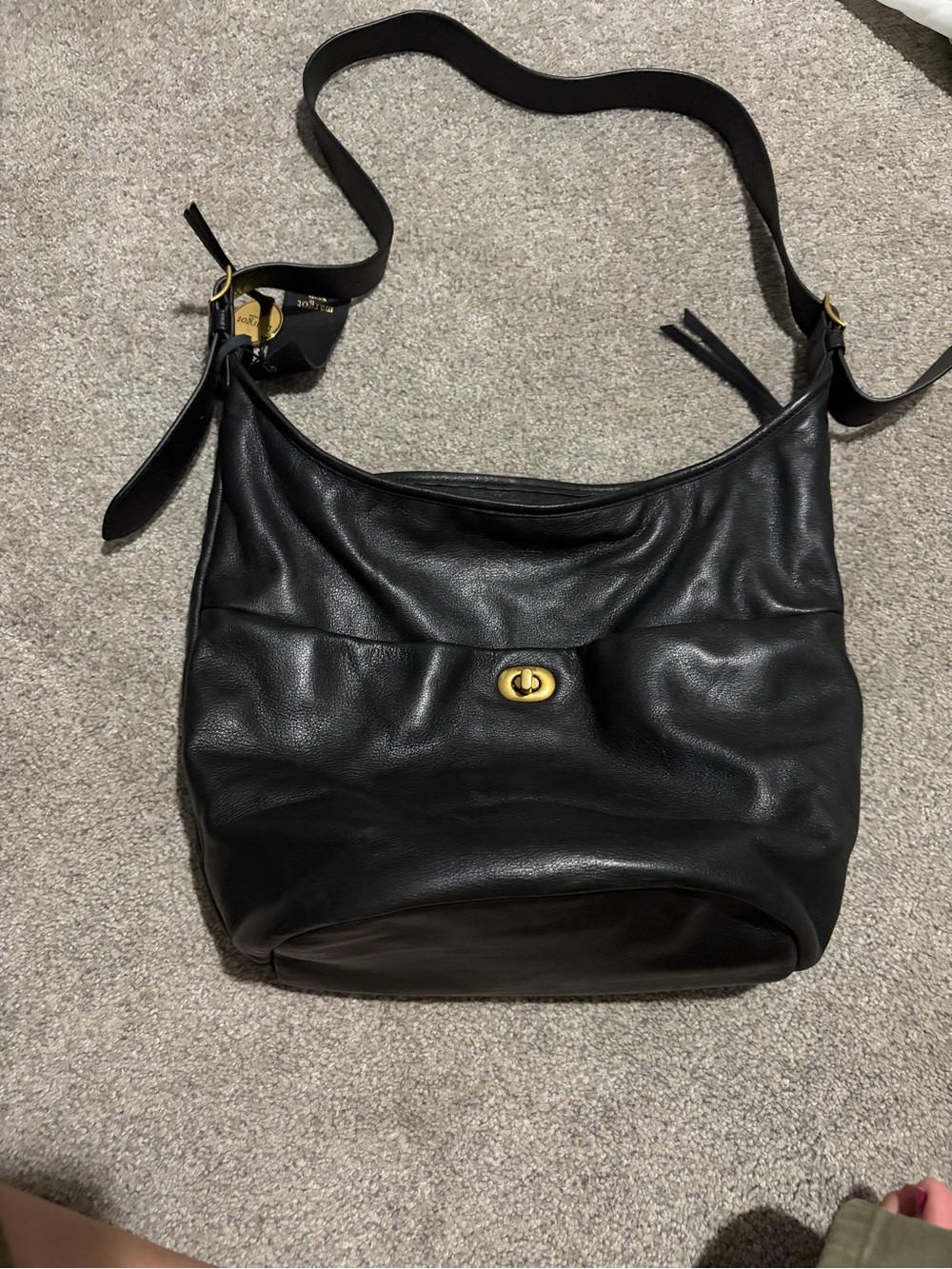 Black Leather Shoulder Hobo with Gold Turn-Lock